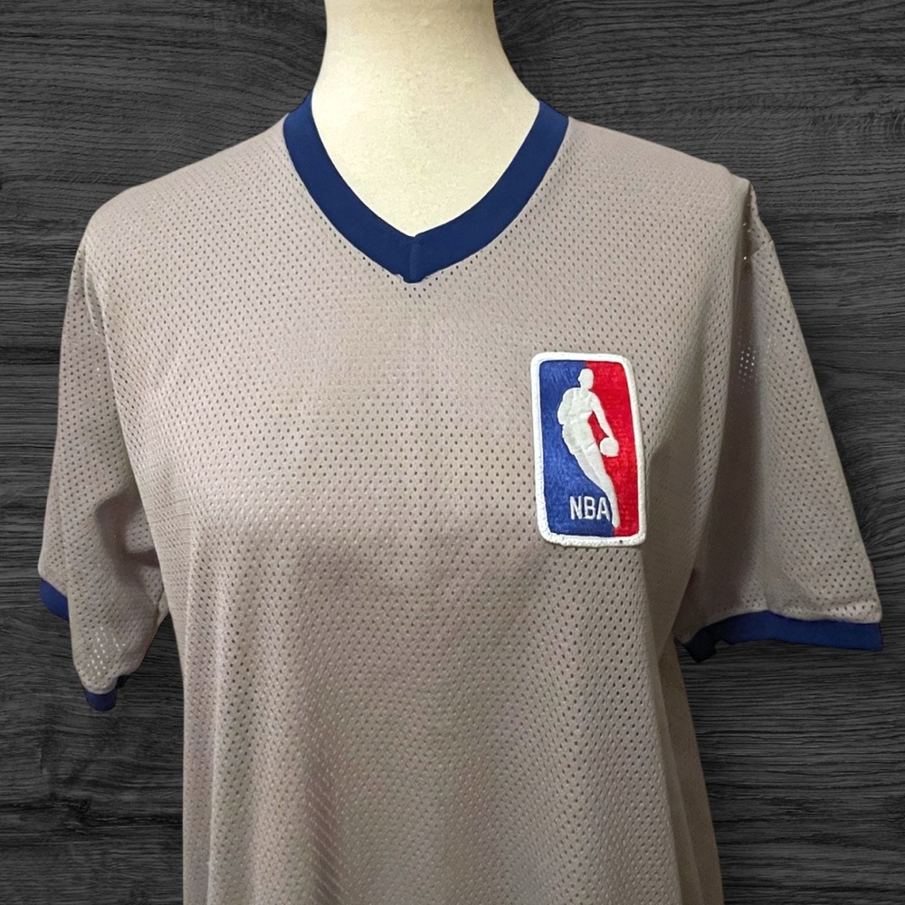 Vintage 1980s 80s NBA Referee Champion Jersey Embroidery Logos Grey Blue XL EUC